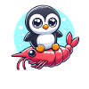Penguin rides on shrimp