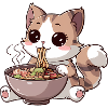 Chat Kawaii mangeant des ramen