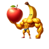 Muscular banana lifting huge apple