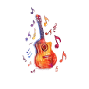 Stylized Acoustic Guitar Surrounded by Musical Notes