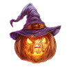 Uhyggelig jack-o'-lanterne med heksehue