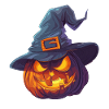 Spooky pumpkin with witch hat