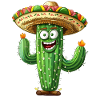 Funny cactus with fiery sombrero