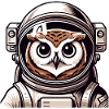 A cartoon style astronaut owl