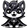 A cartoon style vampire kitten