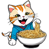 Cute hungry cat with spaghetti