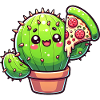Cute Cactus with Pizza Cartoon