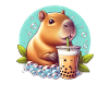 Capybara Enjoys Bubble Tea