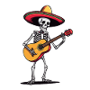 Mexican Mariachi Guitar Skeleton Fiesta