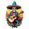 Mexican Mariachi Skeleton Guitarist Fiesta