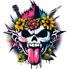 Crâne Punk Rock avec Guitares & Fleurs