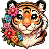Tiger Weibchen mit Blumen