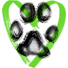 Paw print with heart, green