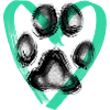 Paw print with heart, turquoise