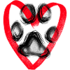 Paw print with heart, red