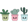 Tre cactus in stile kawaii