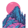 Pink moon over mystical mountains