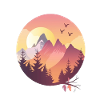 Sunset Mountains With Birds