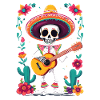 Mexican Mariachi Skeleton Guitarist Fiesta