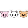 Gris, katt og bjørn i kawaii-stil