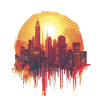 City skyline at sunset