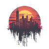 Stylish city silhouette at sunset