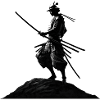 Samurai auf Felsen