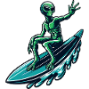 Alien surfer on the surfboard