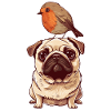 Mops mit Vogel