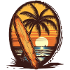 Sunset Surfboard Palm Trees