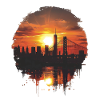 Sunset panorama with skyline