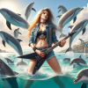 Metal guitarist among dolphins