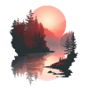 Sunset Reflection Forest Scene