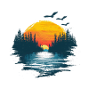 Sunrise nature idyll with birds