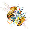 Two flying bees hand drawn