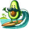 A surfer avocado with mustache