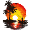 Sunset Fishing Tropical Island