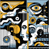 Cubist Faces Geometry Neon