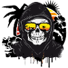 Schädel,Skull,Totenkopf mit Sonnenbrille am Strand