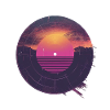 Retro sunset and mountains