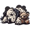 Sleeping Dalmatian with teddy bear