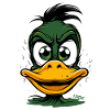 A green angry duck