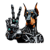 Dobermann Roboter Cyborg Friedenszeichen