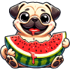 Pug with Melon Cute Cartoon