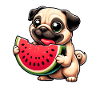 Pug with Watermelon Cartoon
