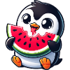 Penguin with Watermelon Cartoon