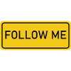 Følg mig - gul advarsel efter skilt