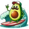 Surfing avocado with mustache