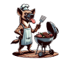 Hyäne als Grillchef im Sommer