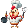 Chef rooster preparing food